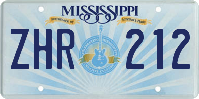 MS license plate ZHR212