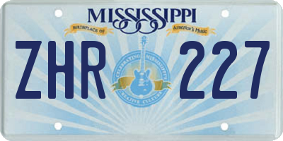 MS license plate ZHR227