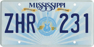 MS license plate ZHR231