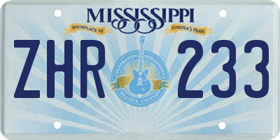 MS license plate ZHR233
