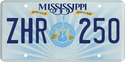 MS license plate ZHR250