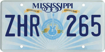 MS license plate ZHR265
