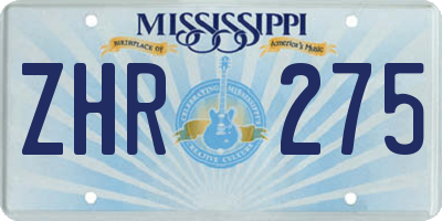 MS license plate ZHR275