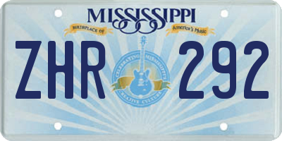 MS license plate ZHR292