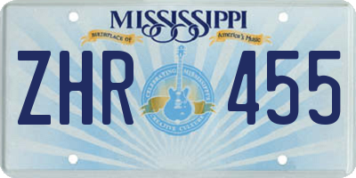 MS license plate ZHR455