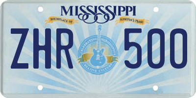 MS license plate ZHR500