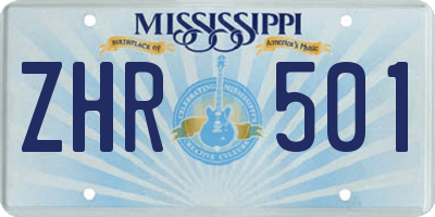 MS license plate ZHR501