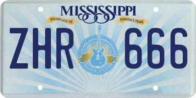 MS license plate ZHR666