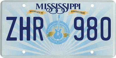 MS license plate ZHR980