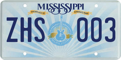 MS license plate ZHS003