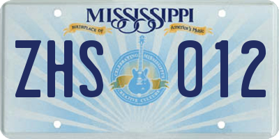 MS license plate ZHS012