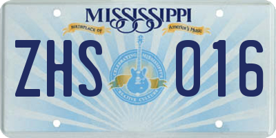 MS license plate ZHS016