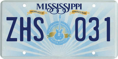 MS license plate ZHS031