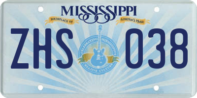 MS license plate ZHS038