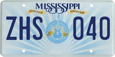 MS license plate ZHS040