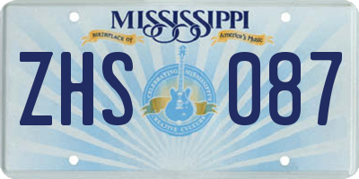 MS license plate ZHS087
