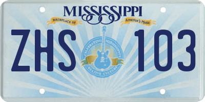 MS license plate ZHS103