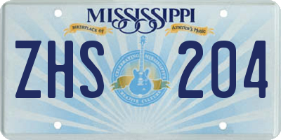 MS license plate ZHS204
