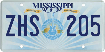 MS license plate ZHS205