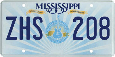 MS license plate ZHS208