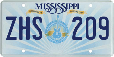 MS license plate ZHS209