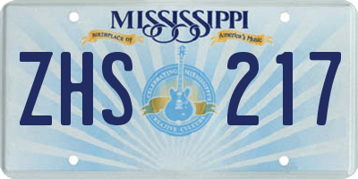 MS license plate ZHS217