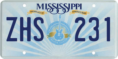 MS license plate ZHS231