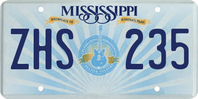 MS license plate ZHS235