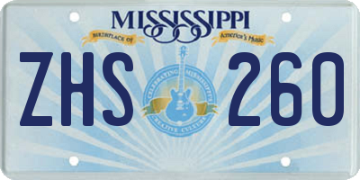 MS license plate ZHS260