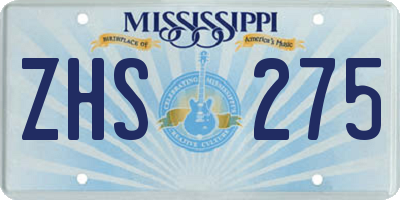 MS license plate ZHS275