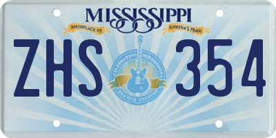 MS license plate ZHS354