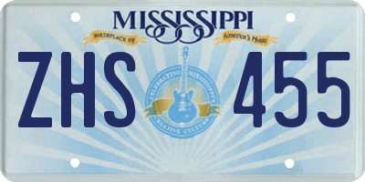 MS license plate ZHS455
