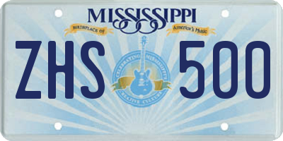 MS license plate ZHS500