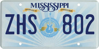 MS license plate ZHS802