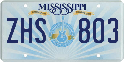 MS license plate ZHS803