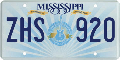 MS license plate ZHS920