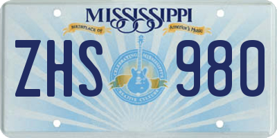 MS license plate ZHS980