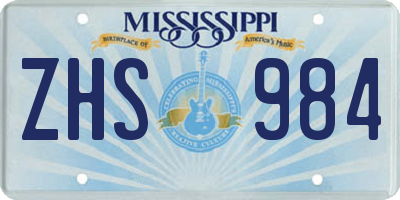 MS license plate ZHS984