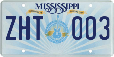 MS license plate ZHT003