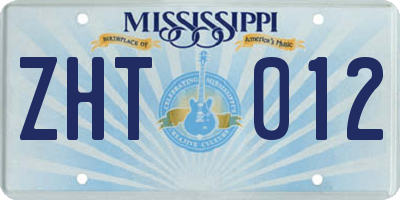 MS license plate ZHT012