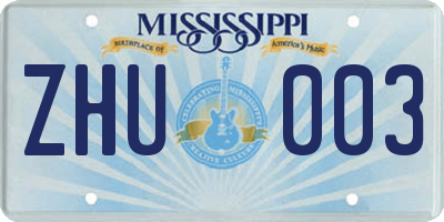 MS license plate ZHU003