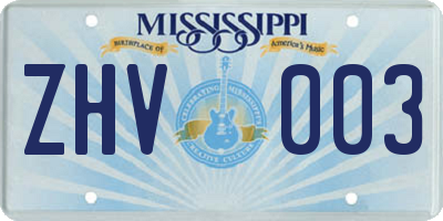 MS license plate ZHV003