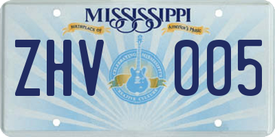 MS license plate ZHV005
