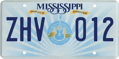MS license plate ZHV012
