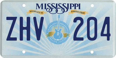 MS license plate ZHV204