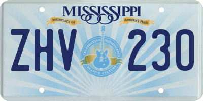 MS license plate ZHV230