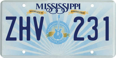 MS license plate ZHV231