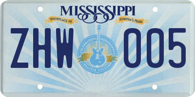 MS license plate ZHW005