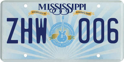 MS license plate ZHW006