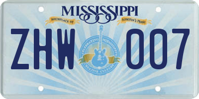 MS license plate ZHW007